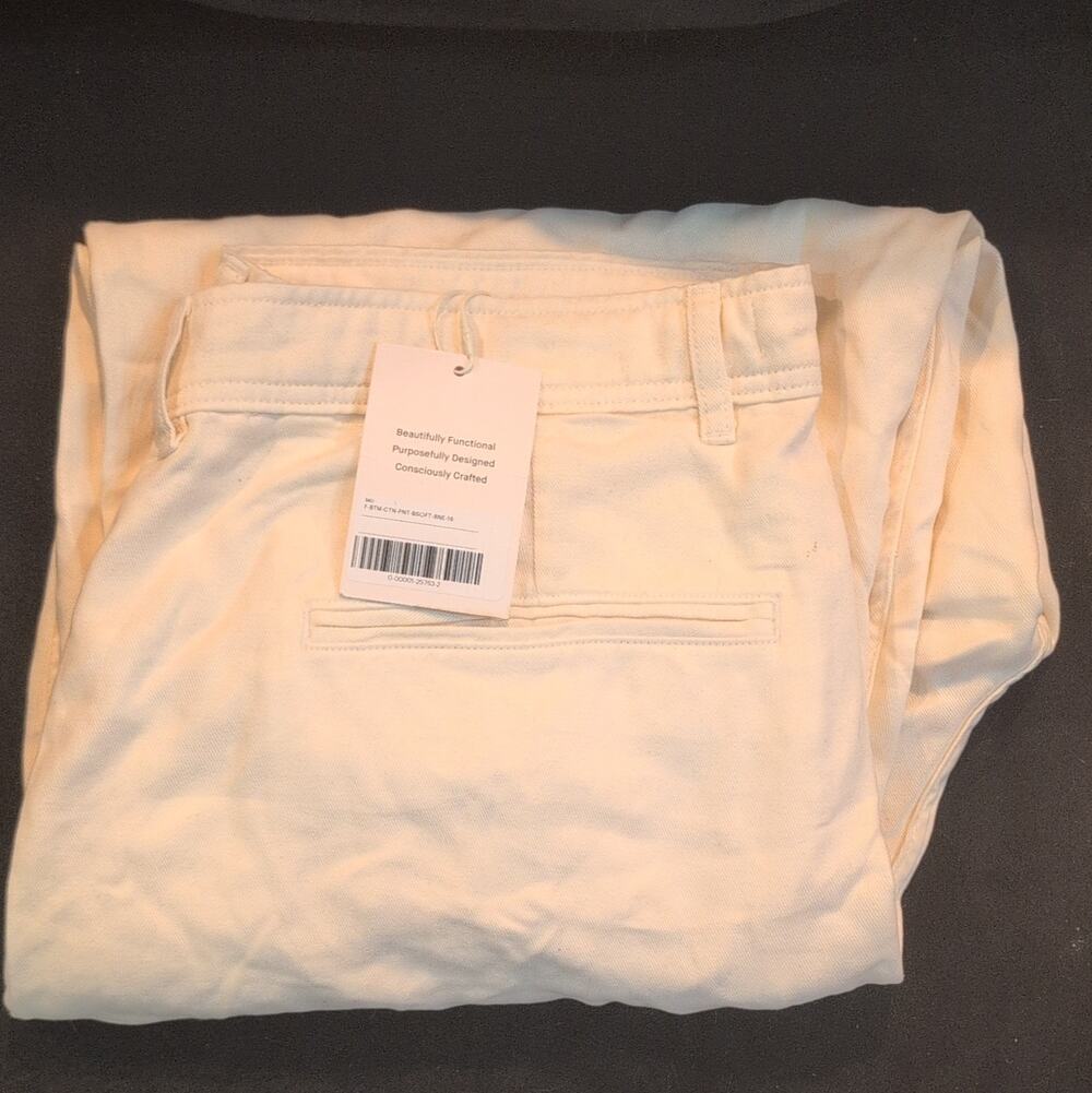 Everlane Women's Ivory Cotton Twill Chino Pants, Straight Leg, Zip, 16